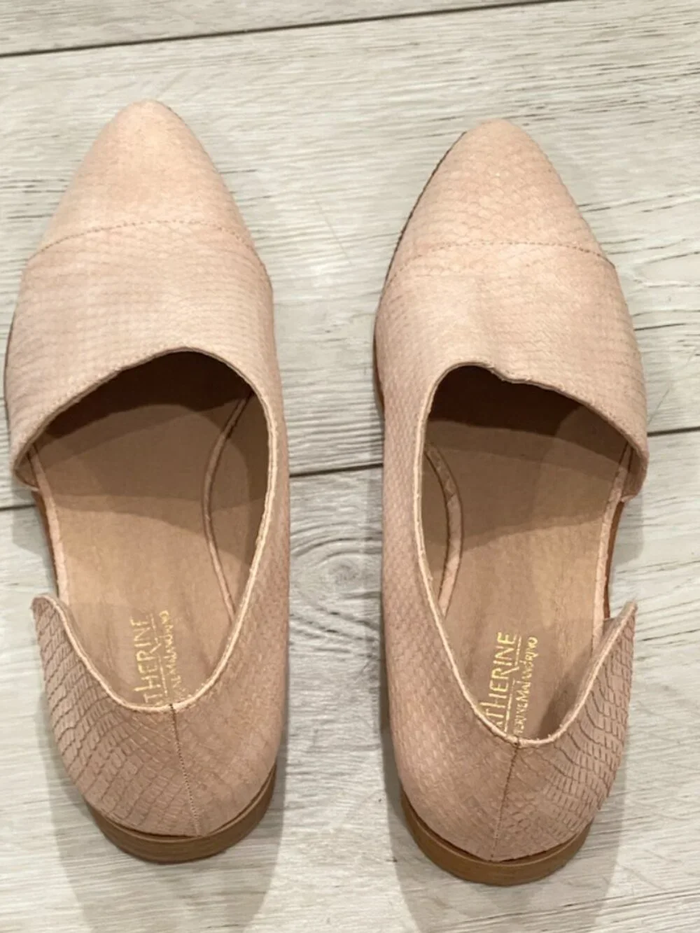 Catherine Malandrino D'Orsay Flats Pointed Toe Snakeskin Nude Pink Size 8